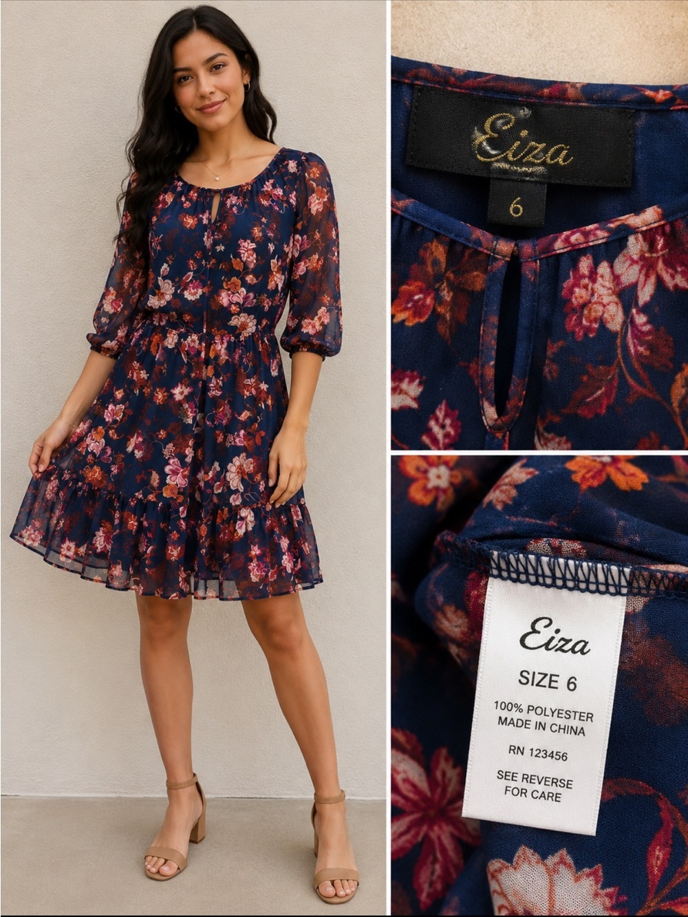 Navy Floral Tiered Mini Dress